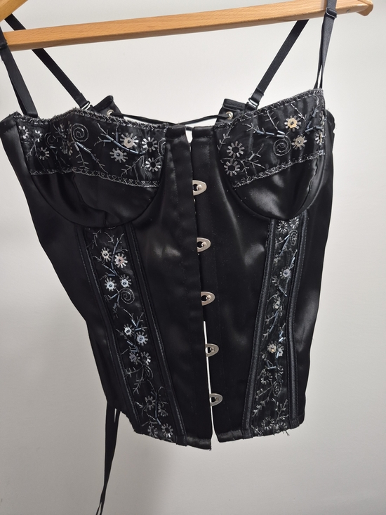Coquette Other - Women's Black Satin Embroidered Bustier Camisole
